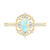 Oval Ethiopian Rainbow Opal vintage engagement ring with diamond, showcasing a unique colorful gemstone setting by Rosec Jewels.