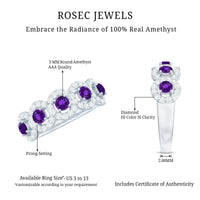 Natural Amethyst Diamond Half Eternity Band Ring for Women
