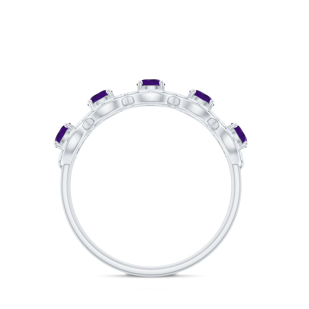 Natural Amethyst Diamond Half Eternity Band Ring for Women