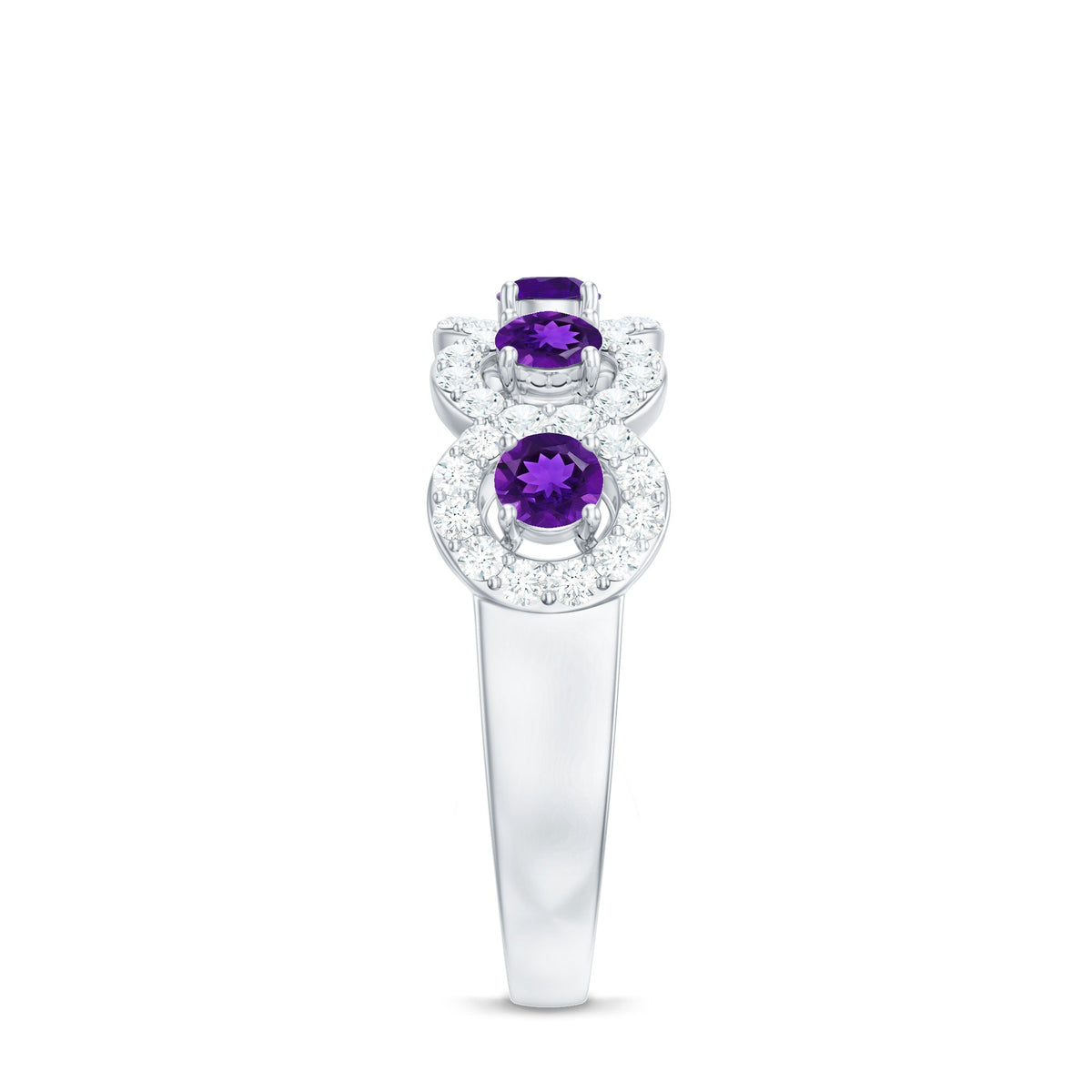 Natural Amethyst Diamond Half Eternity Band Ring for Women