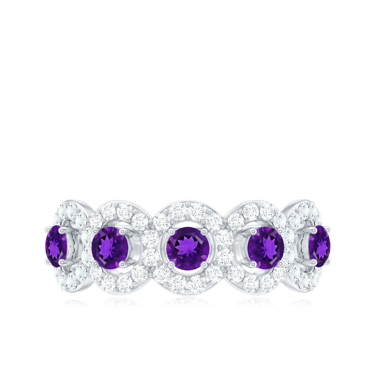 Natural Amethyst Diamond Half Eternity Band Ring for Women