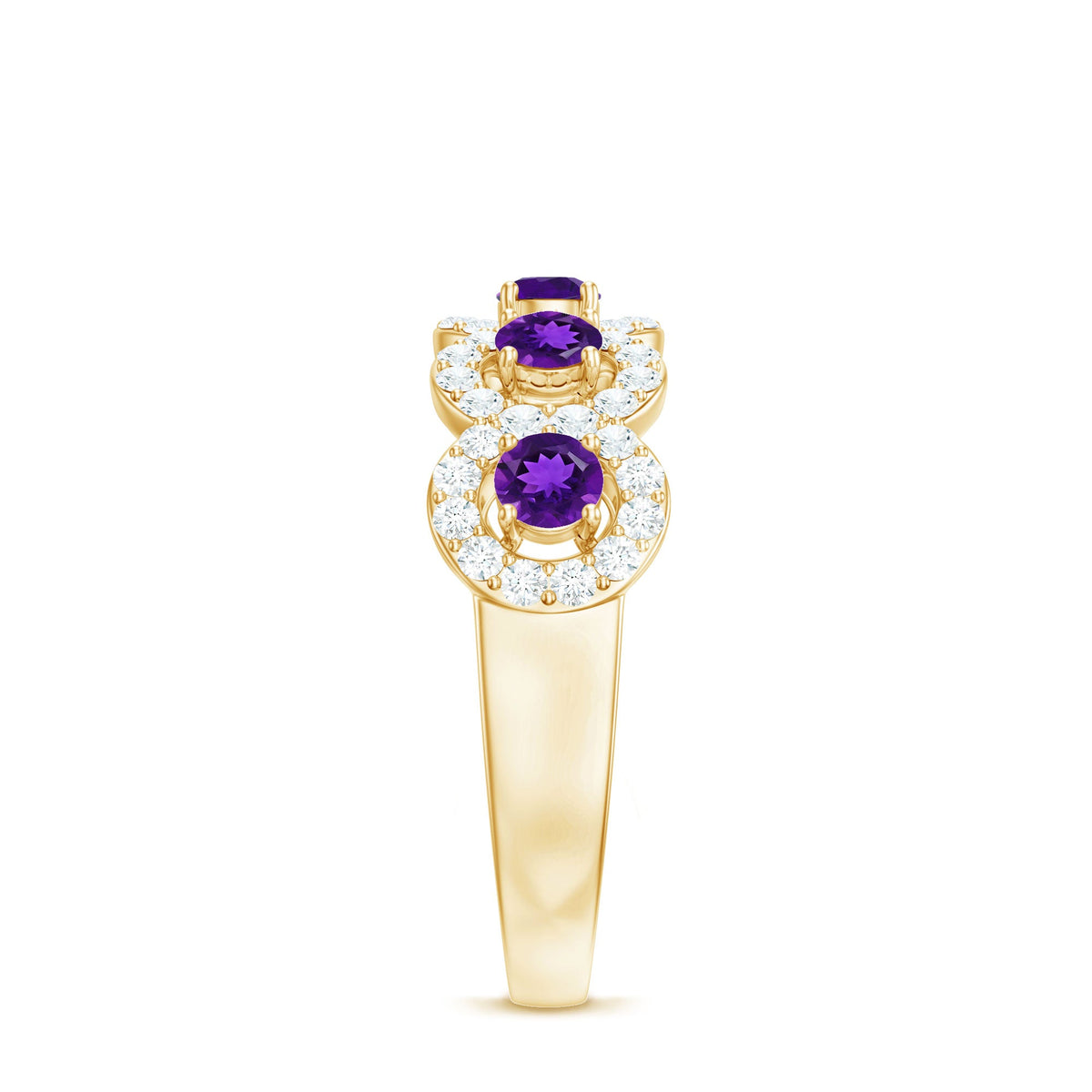 Natural Amethyst Diamond Half Eternity Band Ring for Women