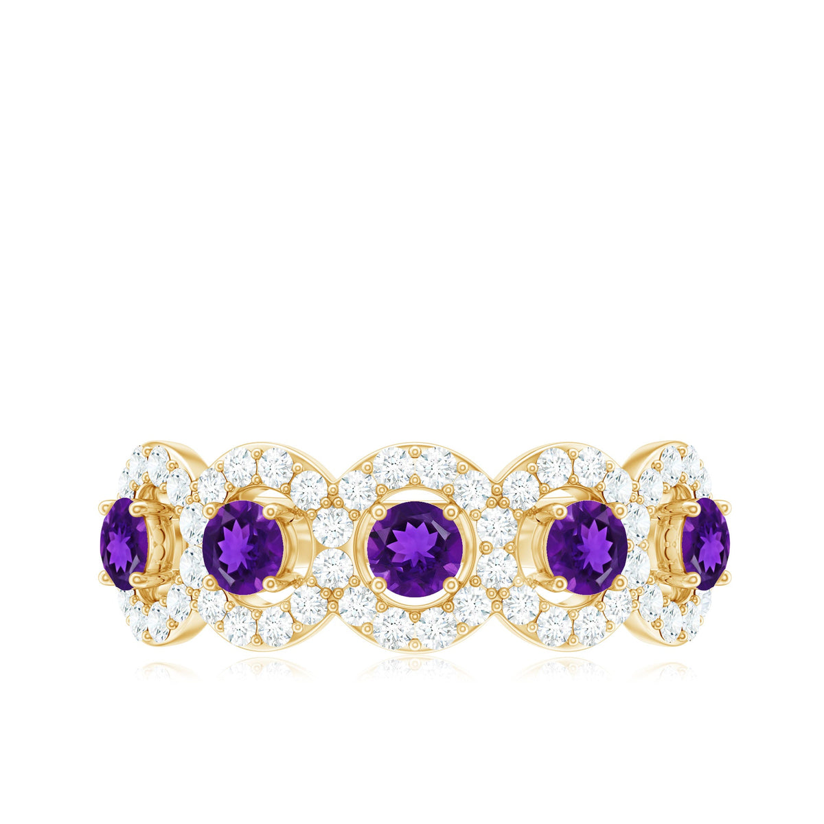 Natural Amethyst Diamond Half Eternity Band Ring for Women