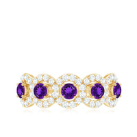 Natural Amethyst Diamond Half Eternity Band Ring for Women