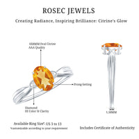 1 Carat Oval Cut Citrine Solitaire Engagement Ring with Diamond