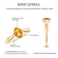 1 Carat Oval Cut Citrine Solitaire Engagement Ring with Diamond
