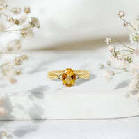 1 Carat Oval Cut Citrine Solitaire Engagement Ring with Diamond