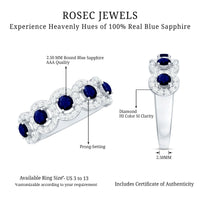 Elegant blue sapphire half eternity ring with diamonds from Rosec Jewels, showcasing a classic design and sparkling gemstone details.