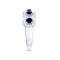 Elegant blue sapphire and diamond half eternity ring by Rosec Jewels, showcasing a classic design with sparkling stones.