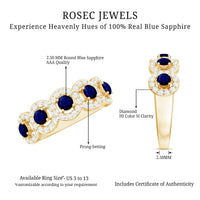 Rosec Jewels blue sapphire half eternity ring with diamonds, showcasing a classic anniversary ring design with sparkling gemstones.