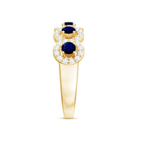 Rosec Jewels blue sapphire half eternity ring with diamonds, showcasing a classic blue sapphire band with sparkling accent stones