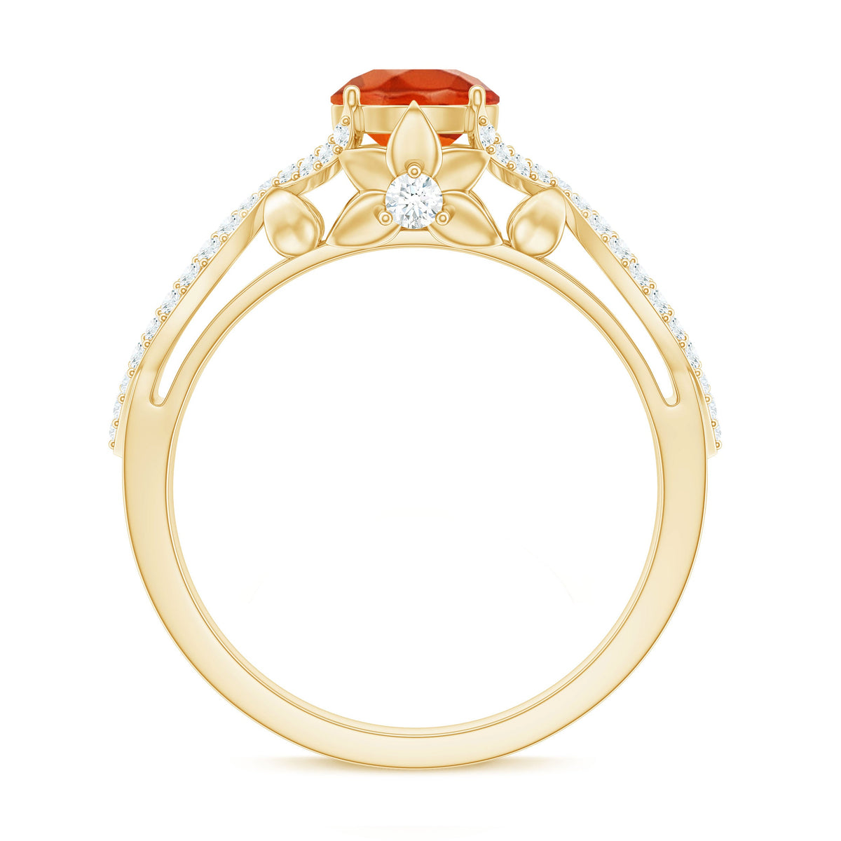 1 CT Fire Opal Crossover Engagement Ring with Diamond