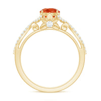 1 CT Fire Opal Crossover Engagement Ring with Diamond