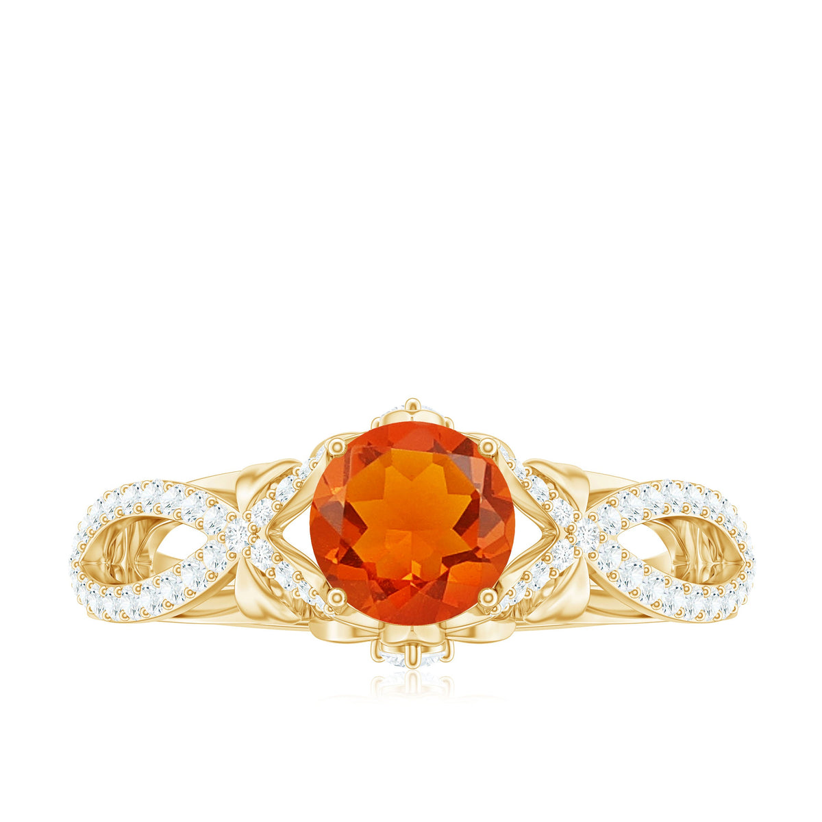 1 CT Fire Opal Crossover Engagement Ring with Diamond