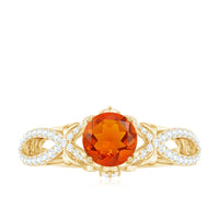 1 CT Fire Opal Crossover Engagement Ring with Diamond