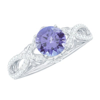 Designer Tanzanite Engagement Ring with Diamond Crossover Shank