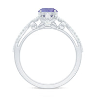 Designer Tanzanite Engagement Ring with Diamond Crossover Shank