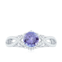 Designer Tanzanite Engagement Ring with Diamond Crossover Shank