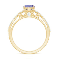 Designer Tanzanite Engagement Ring with Diamond Crossover Shank