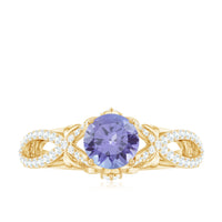 Designer Tanzanite Engagement Ring with Diamond Crossover Shank