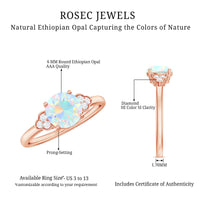 Natural Ethiopian Opal Engagement Ring with Diamond Trio
