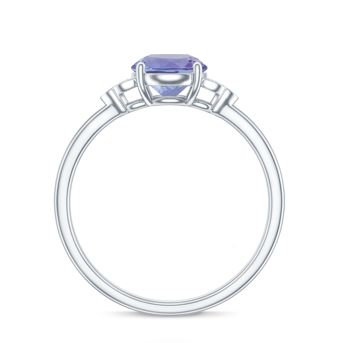 Natural Tanzanite Engagement Ring with Trio of Diamond