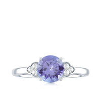 Natural Tanzanite Engagement Ring with Trio of Diamond