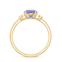 Natural Tanzanite Engagement Ring with Trio of Diamond