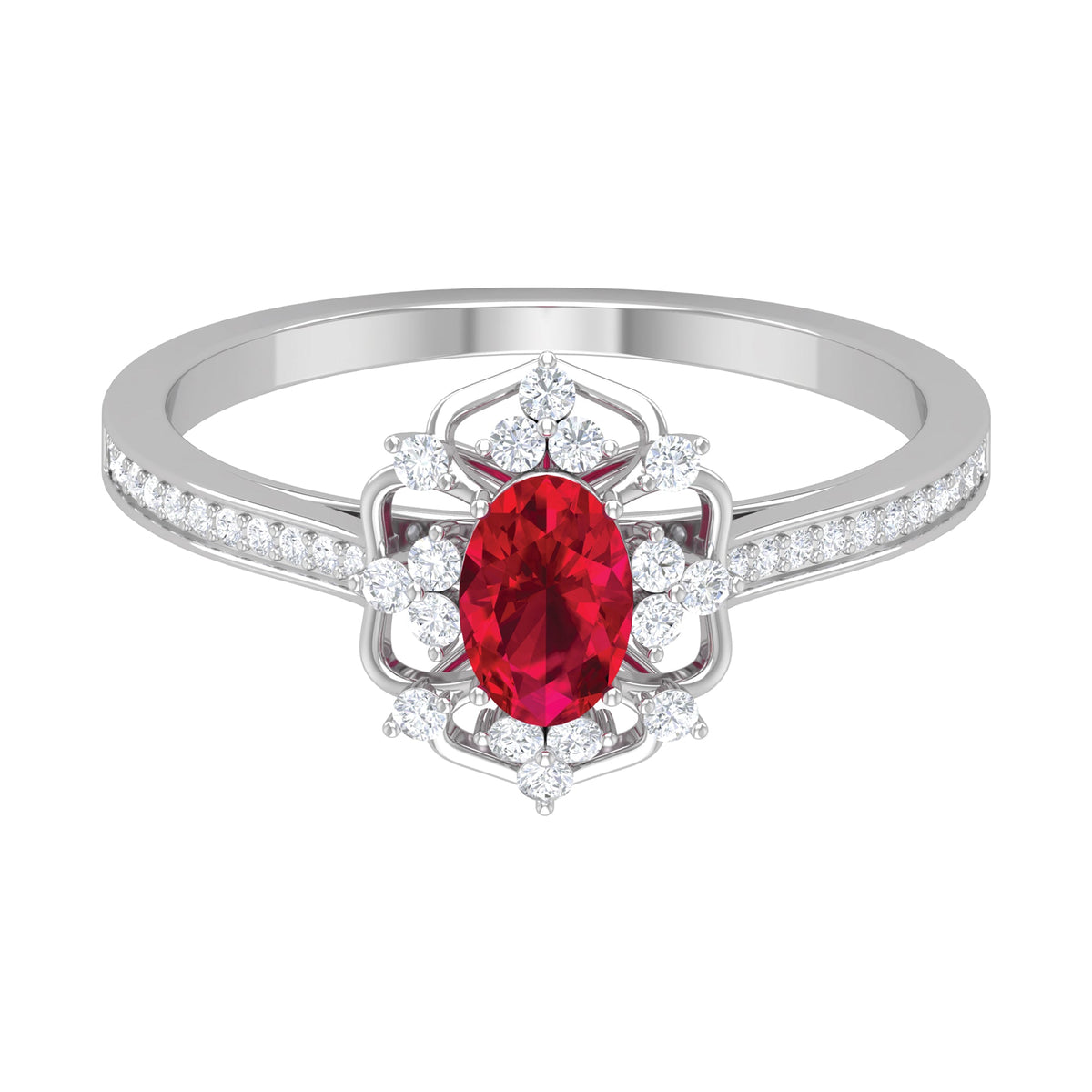 Vintage Style 0.6 Carat Ruby Oval Engagement Ring with Diamond