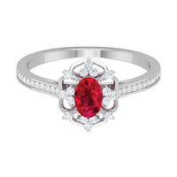 Vintage Style 0.6 Carat Ruby Oval Engagement Ring with Diamond