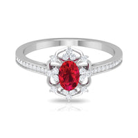 Vintage Style 0.6 Carat Ruby Oval Engagement Ring with Diamond
