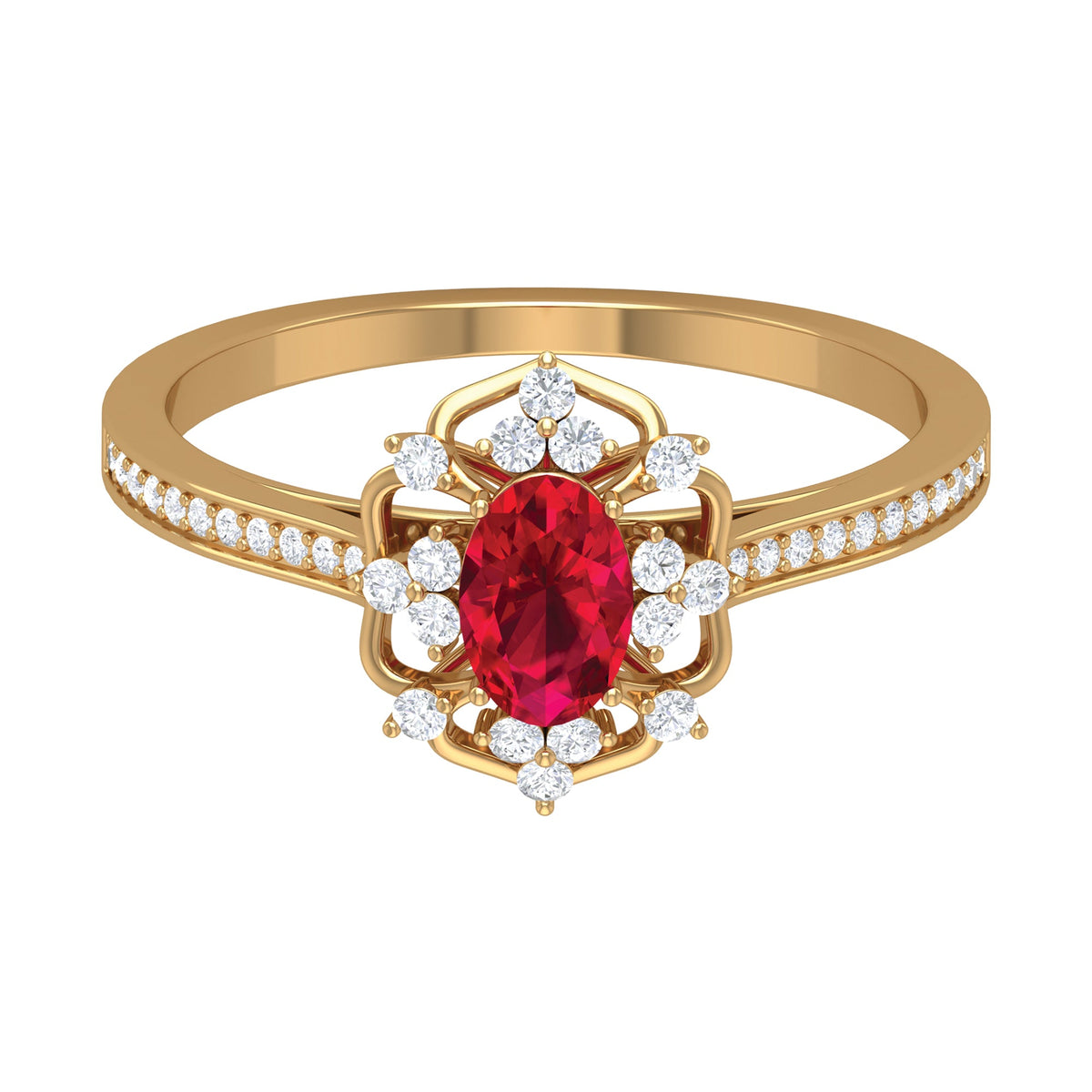 Vintage Style 0.6 Carat Ruby Oval Engagement Ring with Diamond