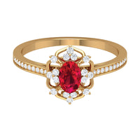 Vintage Style 0.6 Carat Ruby Oval Engagement Ring with Diamond