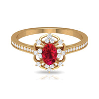 Vintage Style 0.6 Carat Ruby Oval Engagement Ring with Diamond