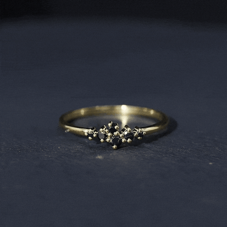 Black Onyx cluster promise ring for women by Rosec Jewels, featuring a polished black gemstone on a sterling silver band.