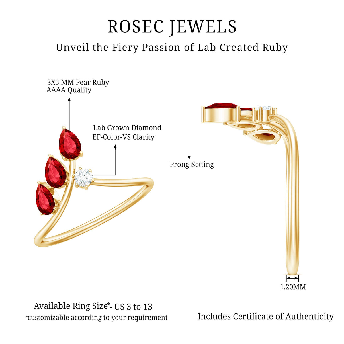 Certified Lab Grown Ruby Ring Guard with Diamond