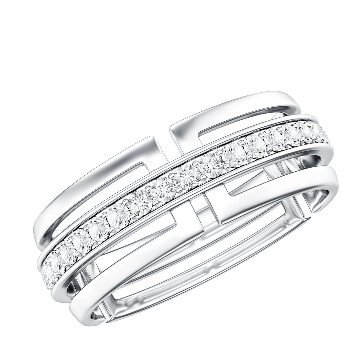 Rosec Jewels Moissanite wedding band with pinpoint setting, featuring sparkling gemstone accents on a sleek, elegant ring design.
