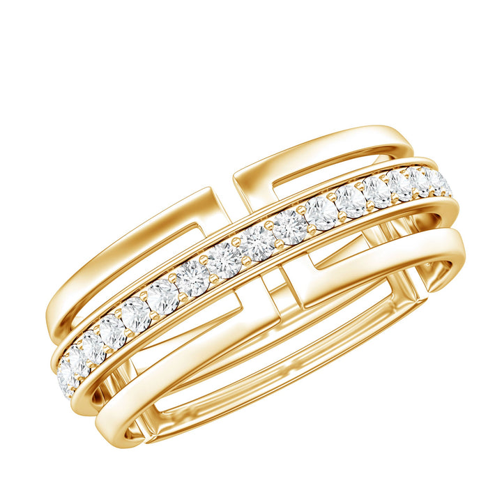 Moissanite wedding band in pinpoint setting by Rosec Jewels, featuring a continuous row of sparkling gemstones on a sleek ring.