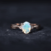 Natural Solitaire Ethiopian Opal Diamond Oval Engagement Ring With Pinched Shank