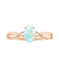 Natural Solitaire Ethiopian Opal Diamond Oval Engagement Ring With Pinched Shank