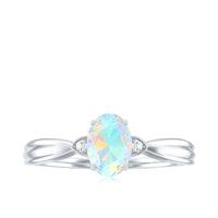 Natural Solitaire Ethiopian Opal Diamond Oval Engagement Ring With Pinched Shank