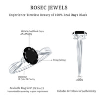 Solitaire Black Onyx Oval Engagement Ring with Diamond