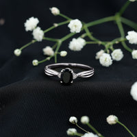 Solitaire Black Onyx Oval Engagement Ring with Diamond