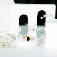 Solitaire Black Onyx Oval Engagement Ring with Diamond