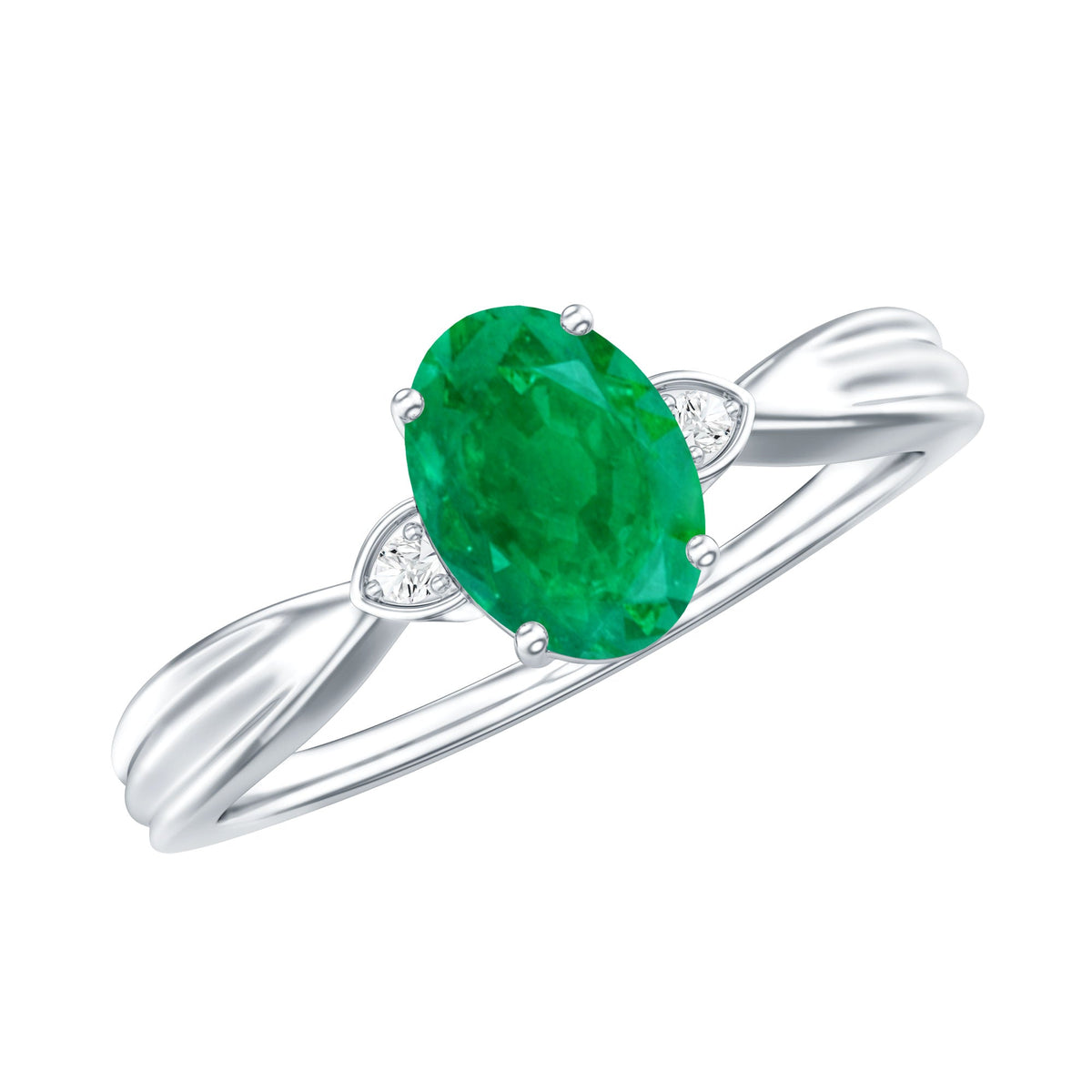 5X7 mm Oval Cut Emerald Vintage Engagement Ring with Diamond