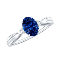 Certified 1 Carat Oval Lab Grown Blue Sapphire Solitaire Engagement Ring with Diamond