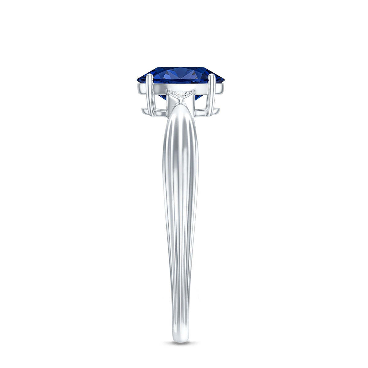 Certified 1 Carat Oval Lab Grown Blue Sapphire Solitaire Engagement Ring with Diamond