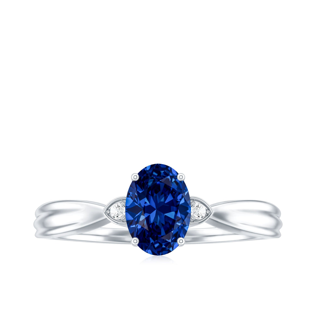 Certified 1 Carat Oval Lab Grown Blue Sapphire Solitaire Engagement Ring with Diamond