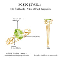 Natural 1 Carat Peridot Oval Engagement Ring with Diamond