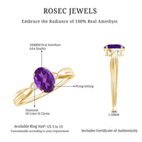 1 Carat Amethyst Oval Engagement Ring with Diamond